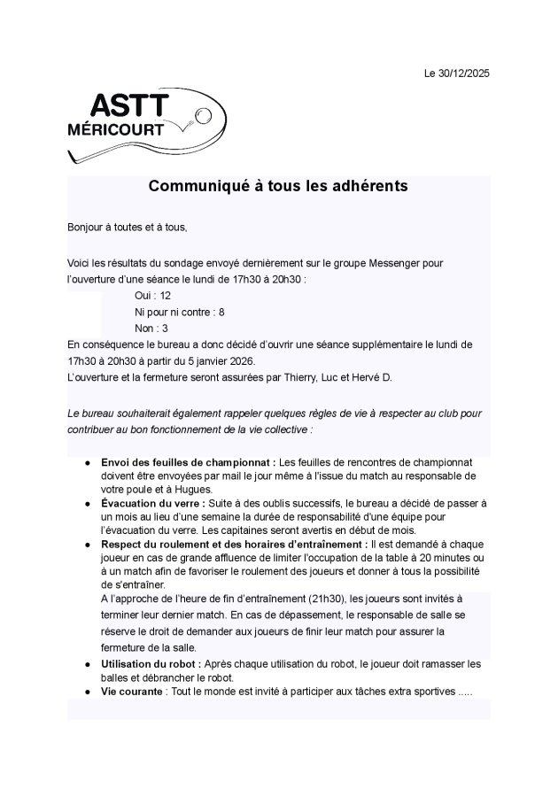 Communiqué de fin d'année 2025