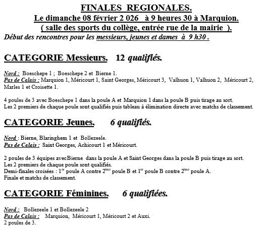 Coupes B Finales Régionales du 08 Février 2026