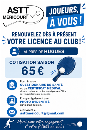 Renouvellement Licence Saison 2026-2027